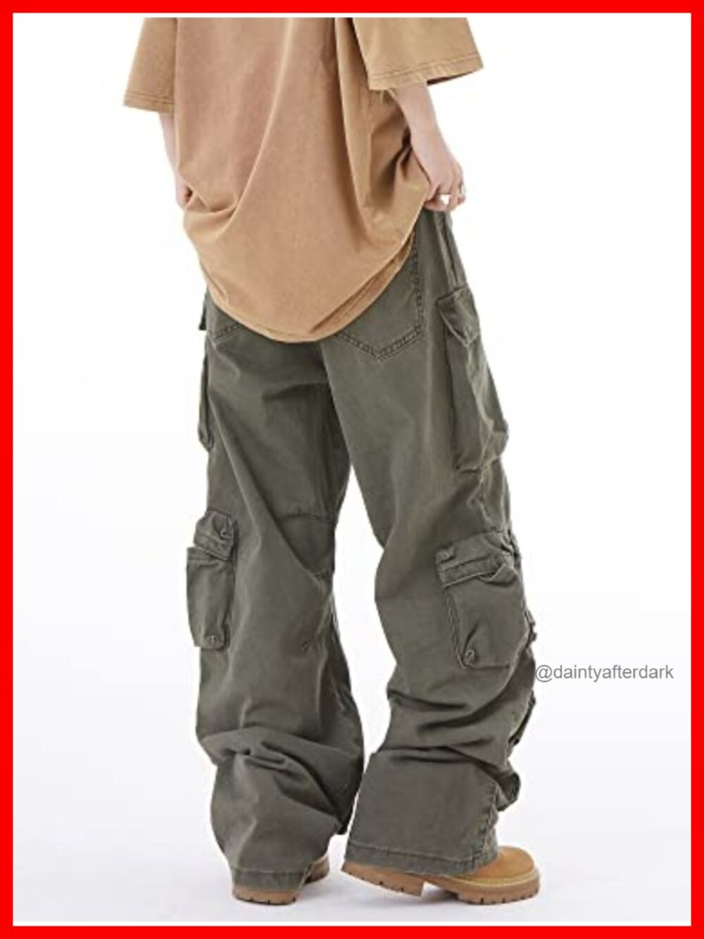 Cotton Blend Baggy Cargo Pants Wide Leg Low Rise Y2K Streetwear - Picture 5 of 6
